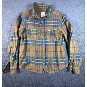 TOPO Designs Womens M Brown, Blue ,Yellow Flannel Button Down Outdoor Western
